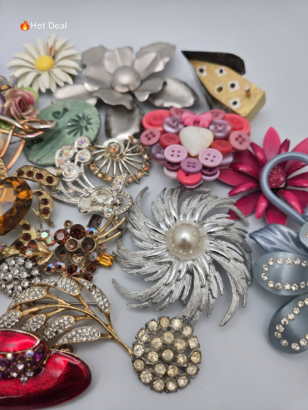 1 lb Craft Vintage Brooch Lot Rhinestone Craft Repair Repurpose Jewelry